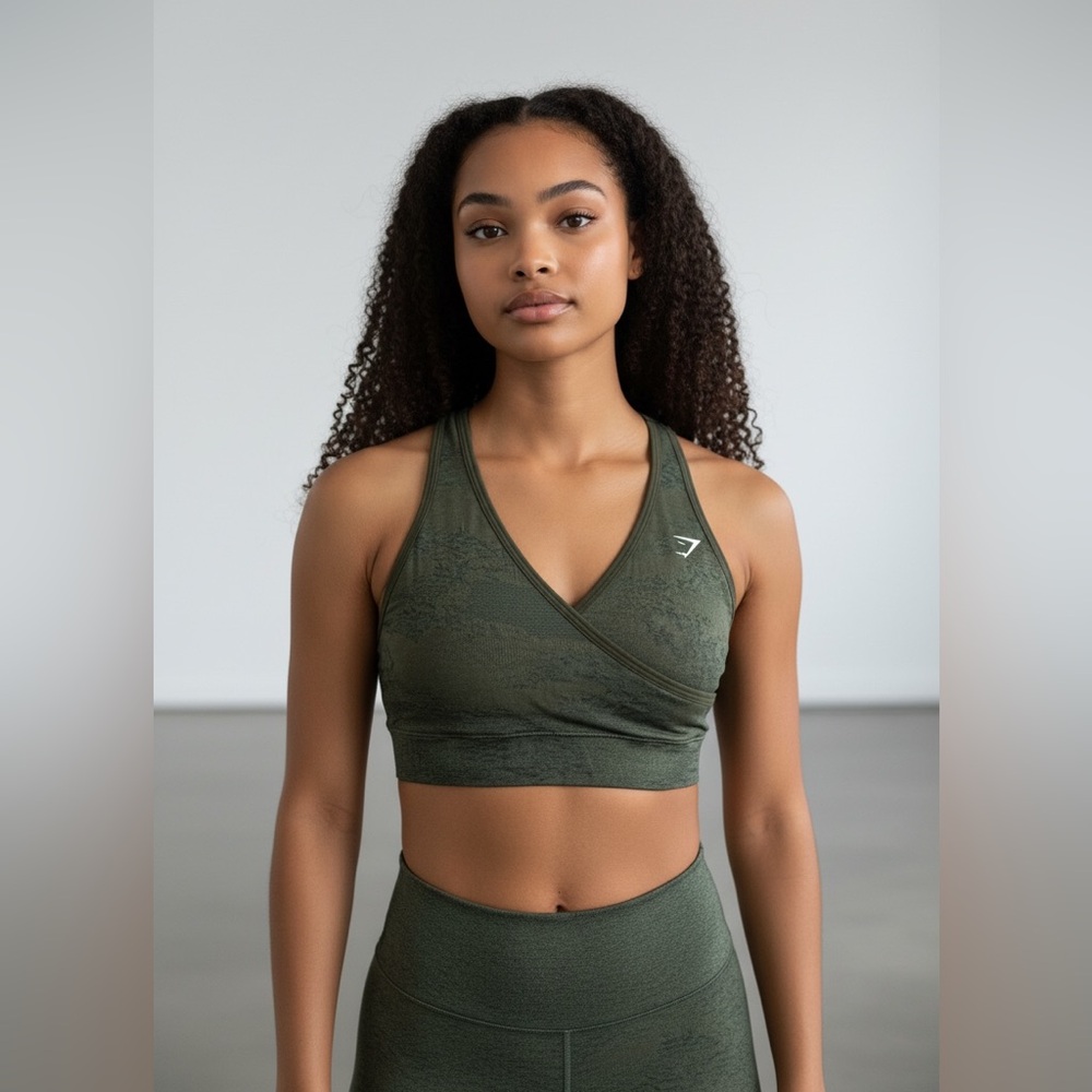 Gymshark Adapt Seamless Camo Deep Green Sports Bra